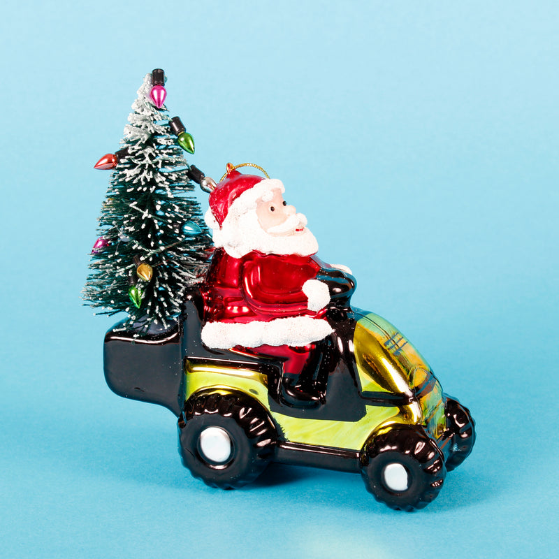 Santa Riding A Lawnmower Hanging Christmas Bauble