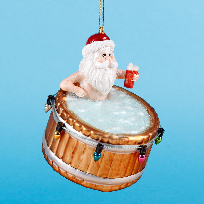 Santa In A Hot Tub Hanging Christmas Bauble