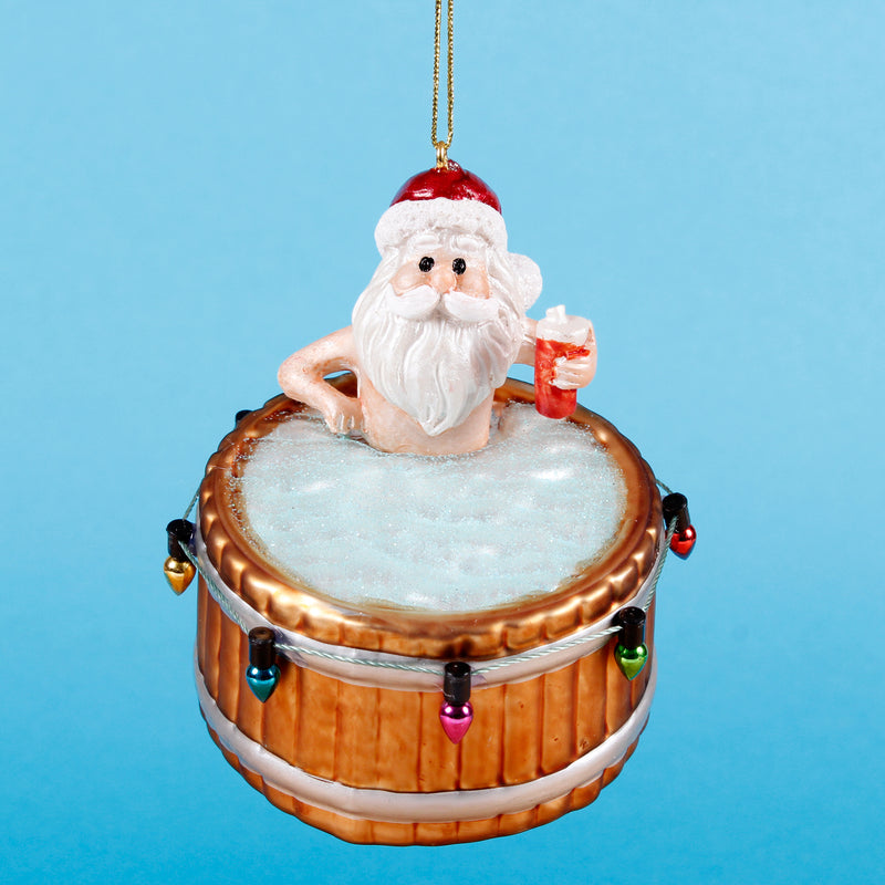 Santa In A Hot Tub Hanging Christmas Bauble