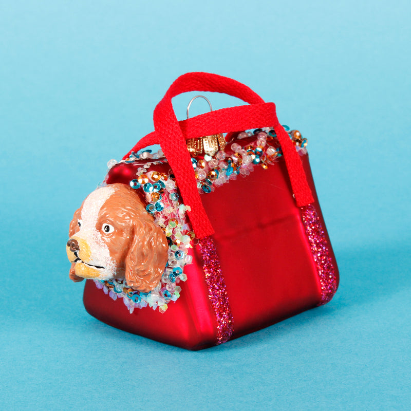 Dog In A Carry Bag Hanging Christmas Bauble