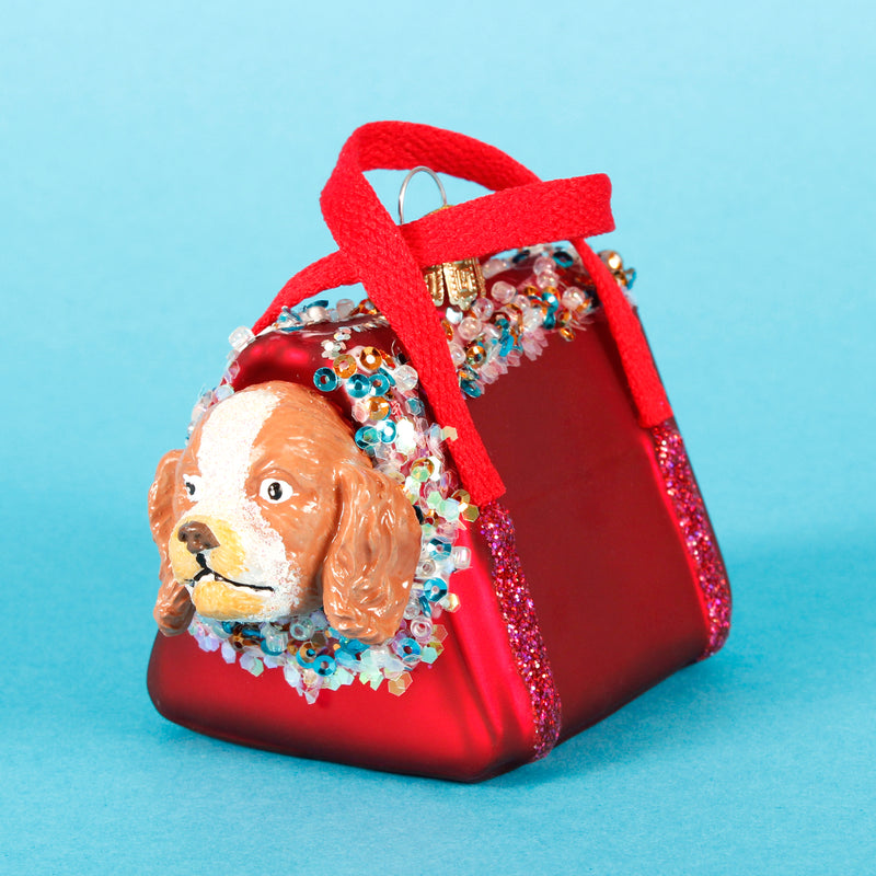 Dog In A Carry Bag Hanging Christmas Bauble