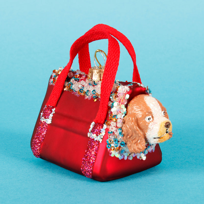 Dog In A Carry Bag Hanging Christmas Bauble