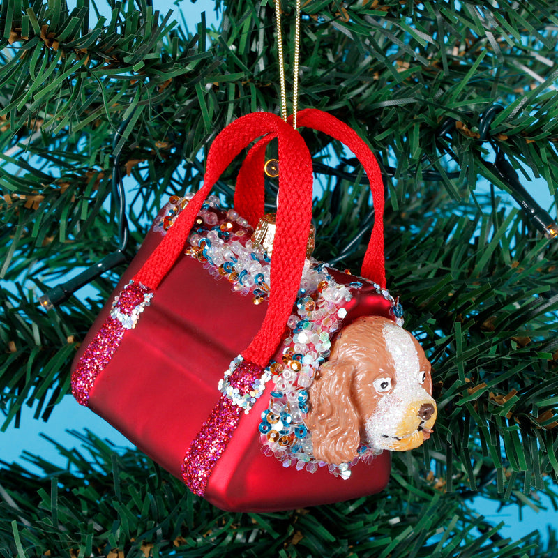 Dog In A Carry Bag Hanging Christmas Bauble