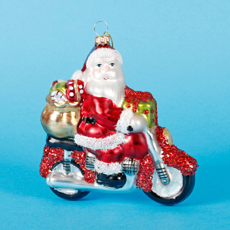 Santa On A Motorbike Hanging Christmas Bauble