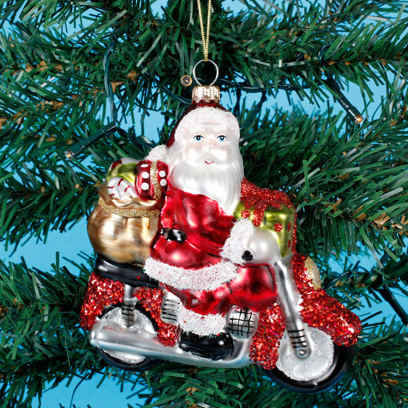 Santa On A Motorbike Hanging Christmas Bauble