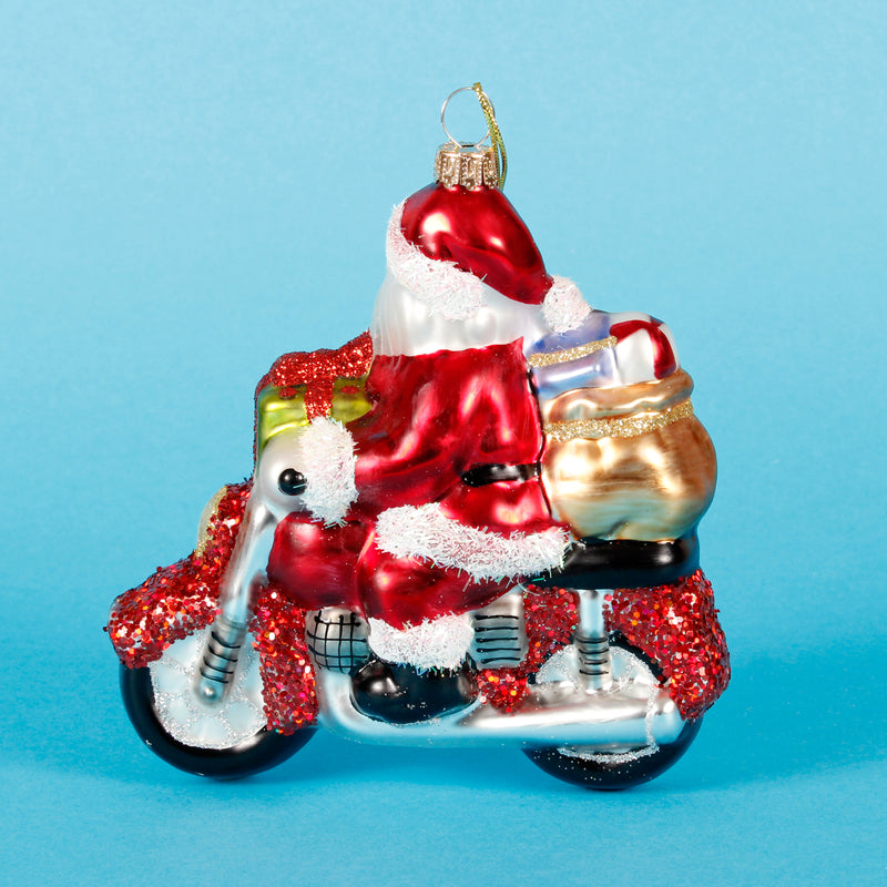 Santa On A Motorbike Hanging Christmas Bauble