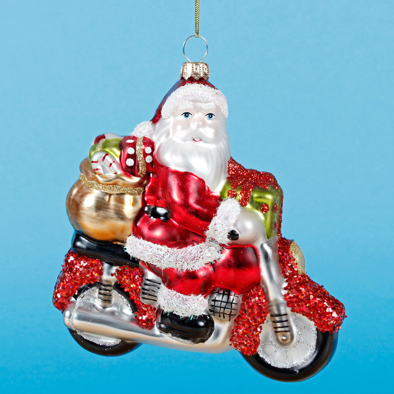 Santa On A Motorbike Hanging Christmas Bauble