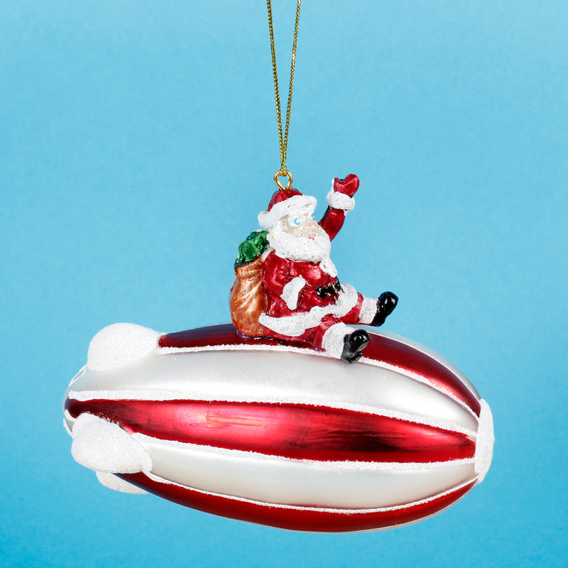 Santa On A Zeppelin Shaped Christmas Hanging Bauble