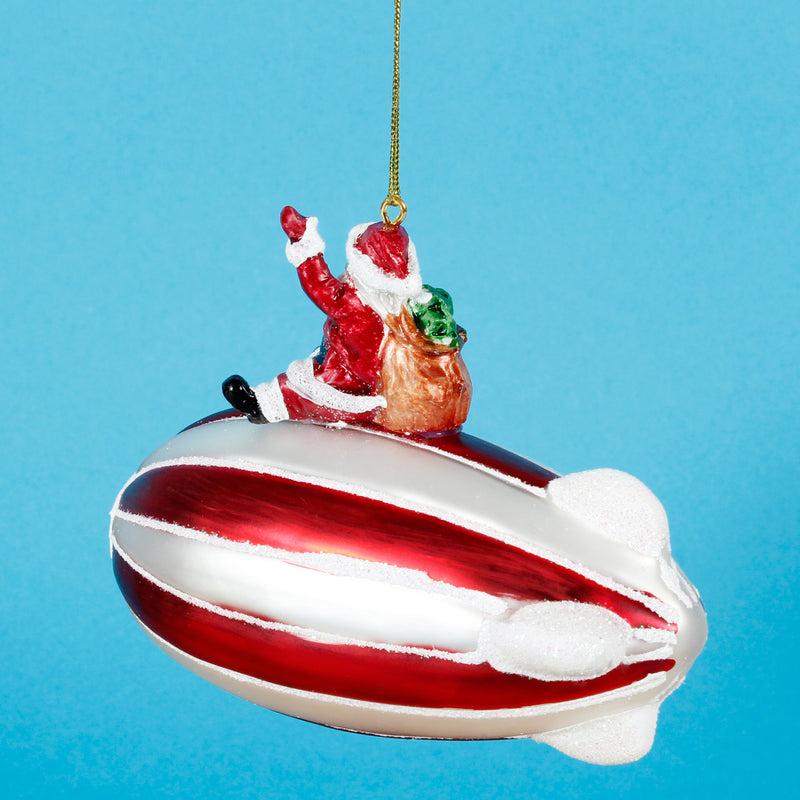 Santa On A Zeppelin Shaped Christmas Hanging Bauble