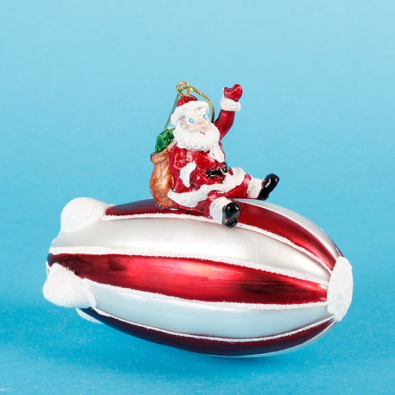 Santa On A Zeppelin Shaped Christmas Hanging Bauble