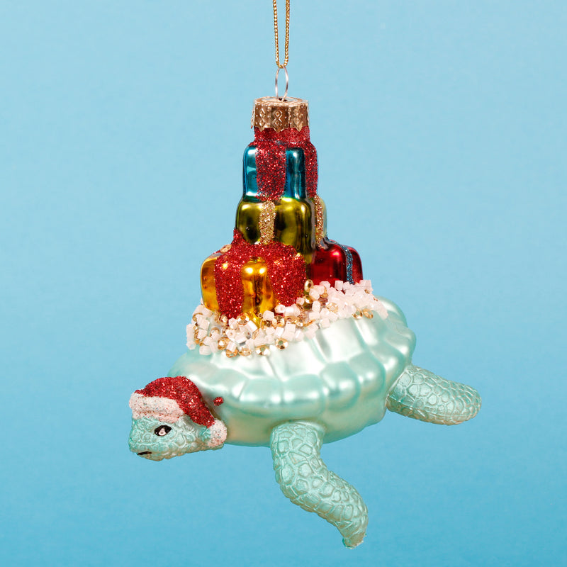 Turtle With Presents Hanging Christmas Bauble