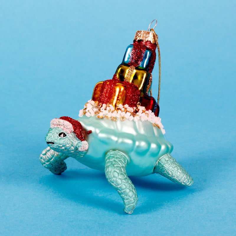 Turtle With Presents Hanging Christmas Bauble