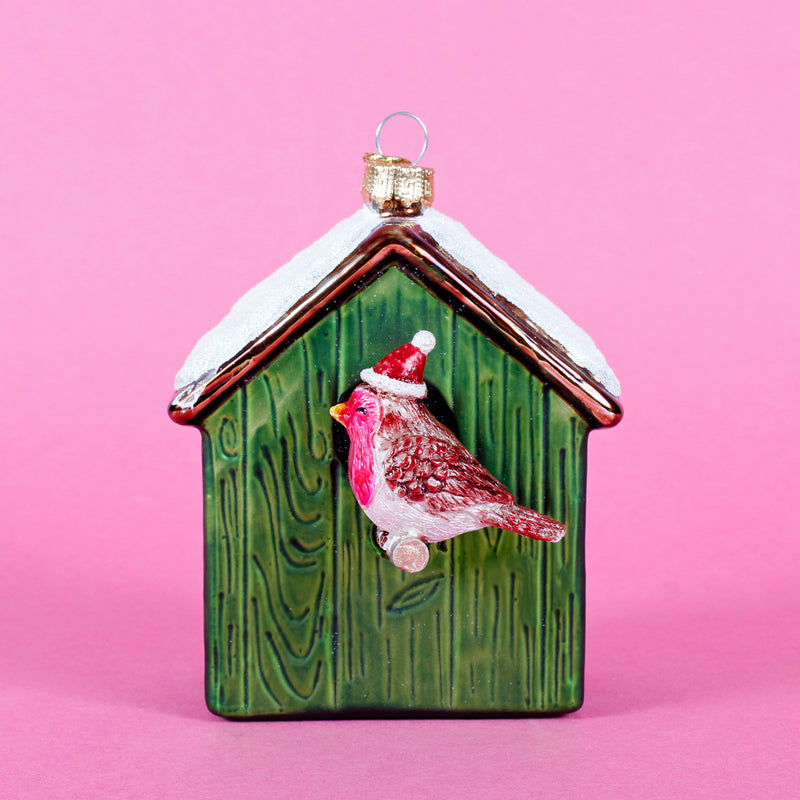 Birdhouse With Robin Hanging Christmas Bauble