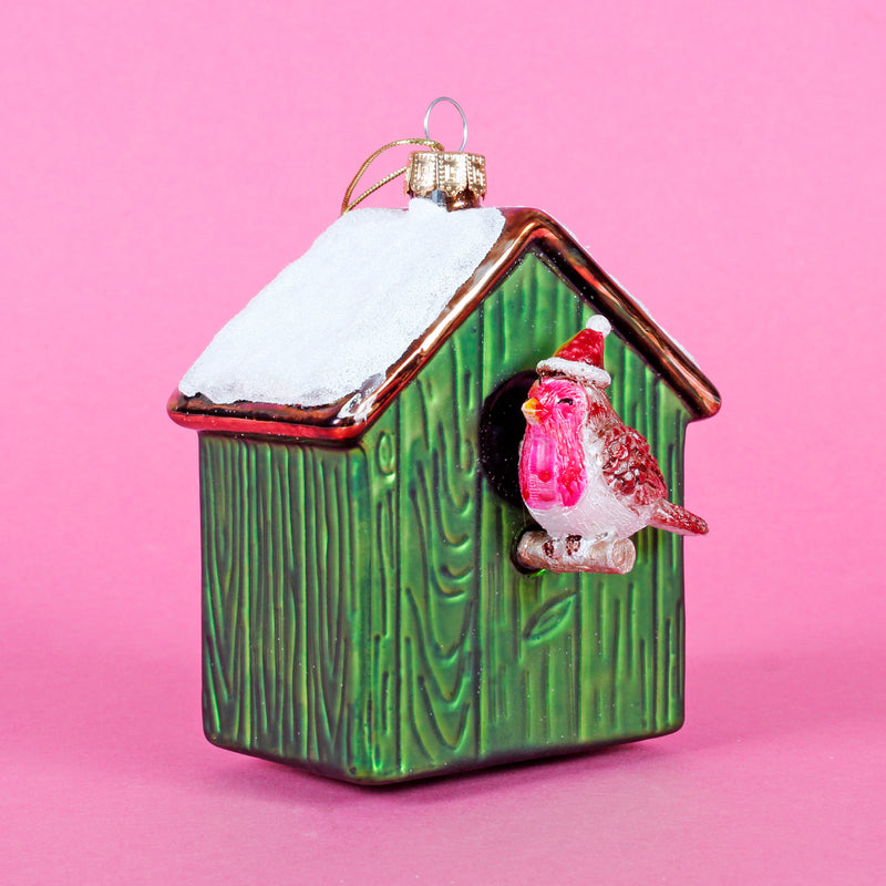 Birdhouse With Robin Hanging Christmas Bauble