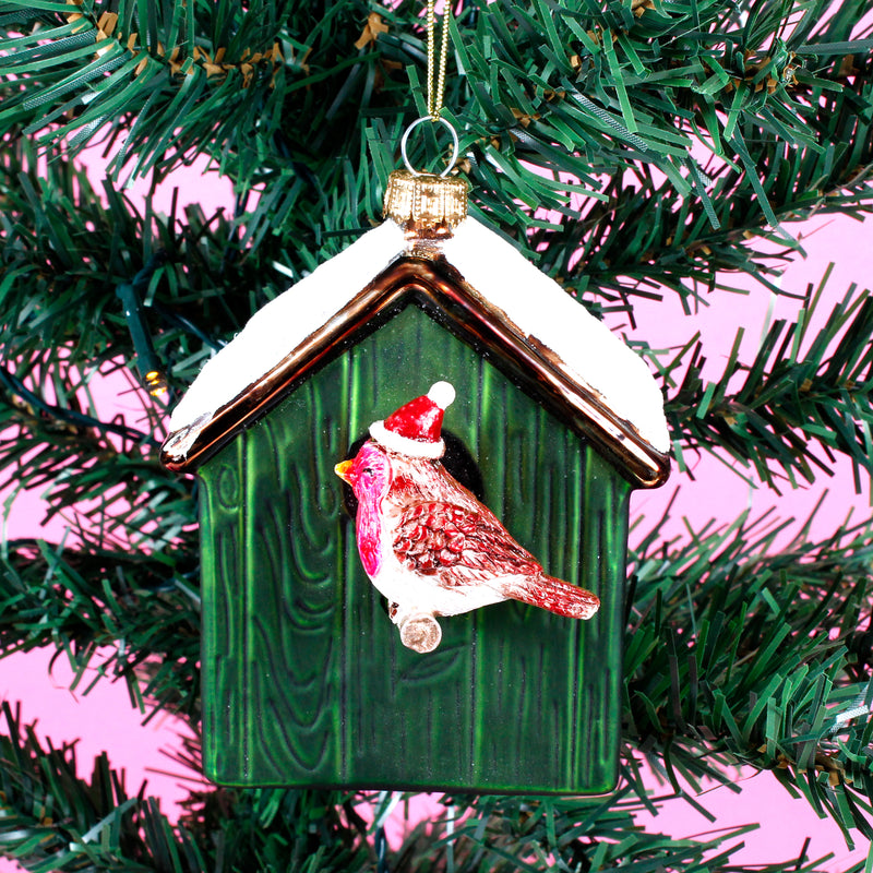 Birdhouse With Robin Hanging Christmas Bauble
