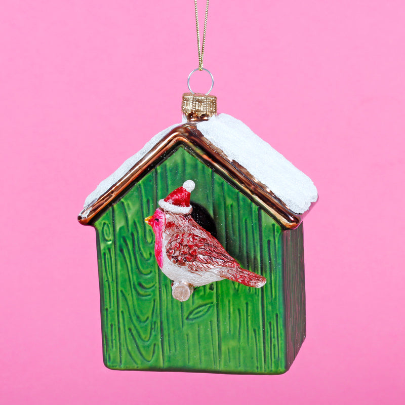 Birdhouse With Robin Hanging Christmas Bauble