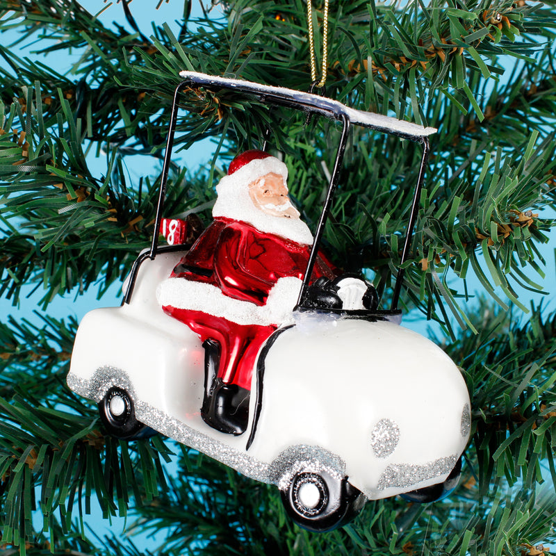 Santa In A Golf Buggy Hanging Christmas Bauble