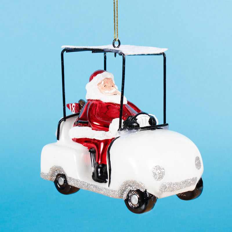 Santa In A Golf Buggy Hanging Christmas Bauble