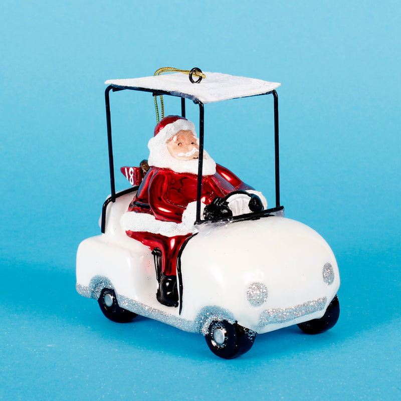 Santa In A Golf Buggy Hanging Christmas Bauble