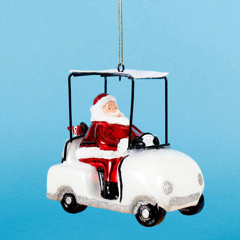Santa In A Golf Buggy Hanging Christmas Bauble