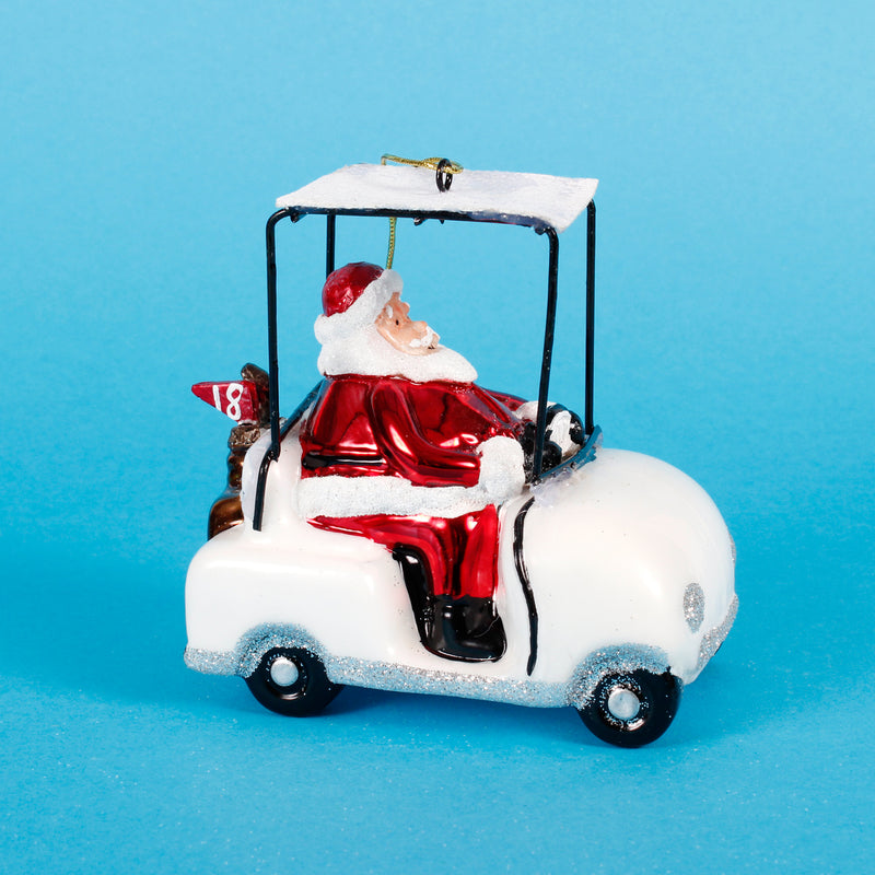 Santa In A Golf Buggy Hanging Christmas Bauble