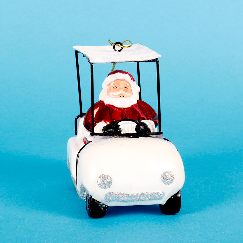 Santa In A Golf Buggy Hanging Christmas Bauble