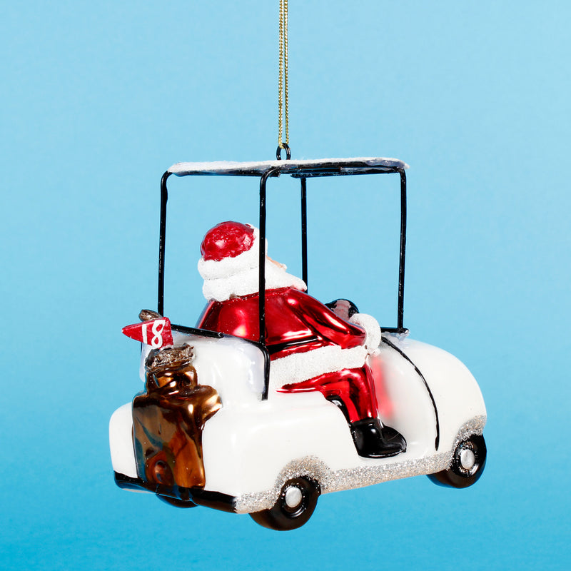 Santa In A Golf Buggy Hanging Christmas Bauble
