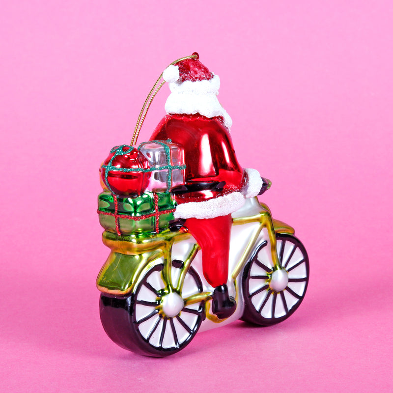 Santa Riding A Bicycle Hanging Christmas Bauble
