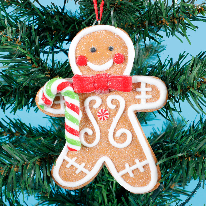 Iced Gingerbread Cookie Tree Decorations 3D Pack of 4 Hanging Christmas Shaped Baubles
