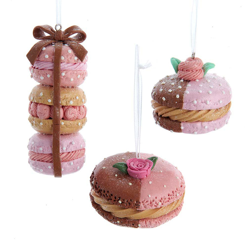 Pink and Brown Macarons Christmas Tree Ornaments Set of 3 Hanging Bauble Decorations