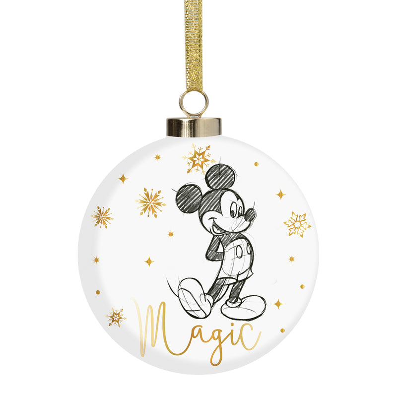 Mickey Mouse Ceramic Bauble Classic White Gold 3D Hanging Christmas Disney Decoration