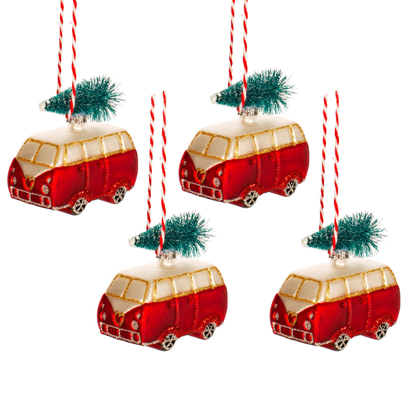 Mini Campervan Shaped Bauble - Set of 4