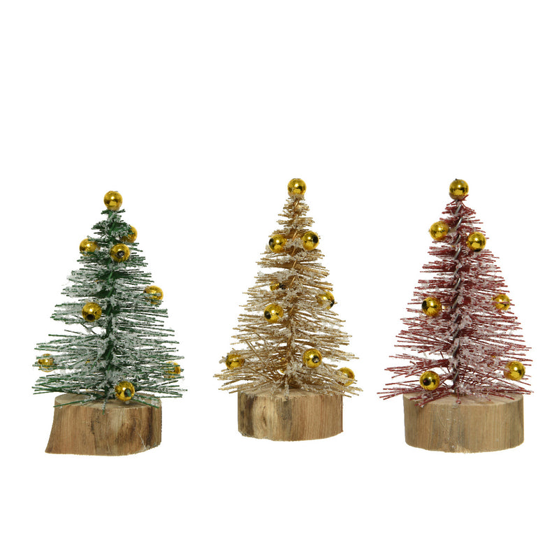 Christmas Tree Mini Set of 3 Snowy Red Green and Gold Decoration