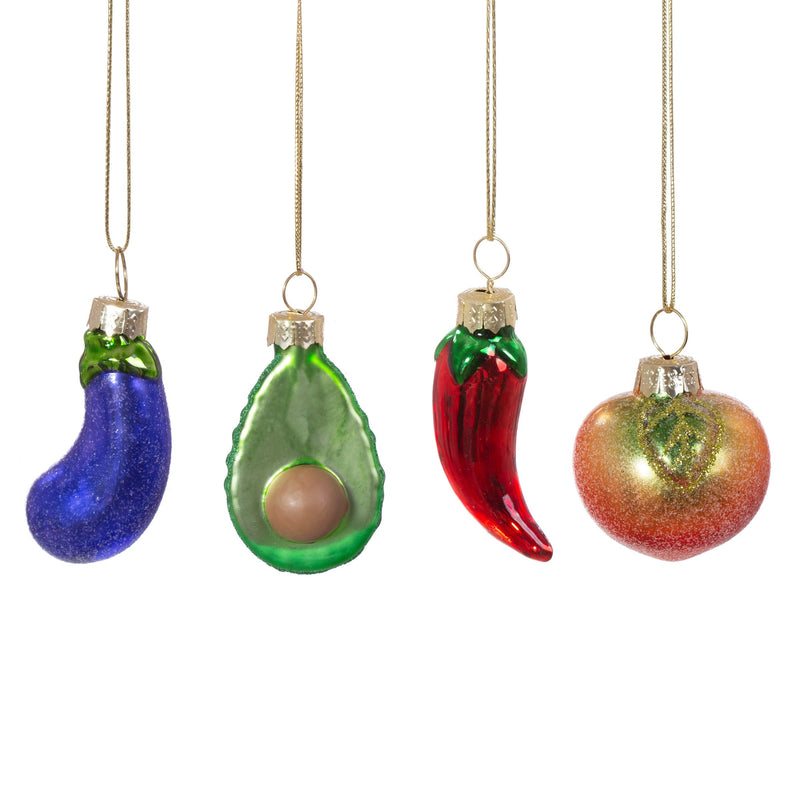 Mini Fruit & Veg Baubles - Set of 4 Hanging Decorations