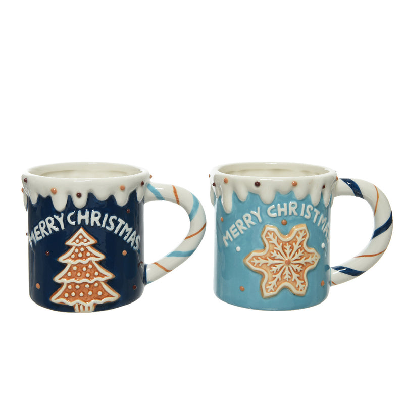 Christmas Coffee Mug Festive Dark Blue and White China Dolomite Style