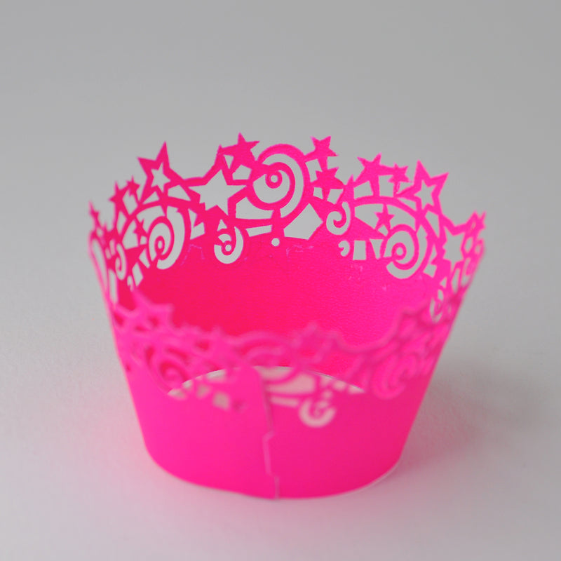 Neon Pink Stars Cupcake Wrappers 6 Pack