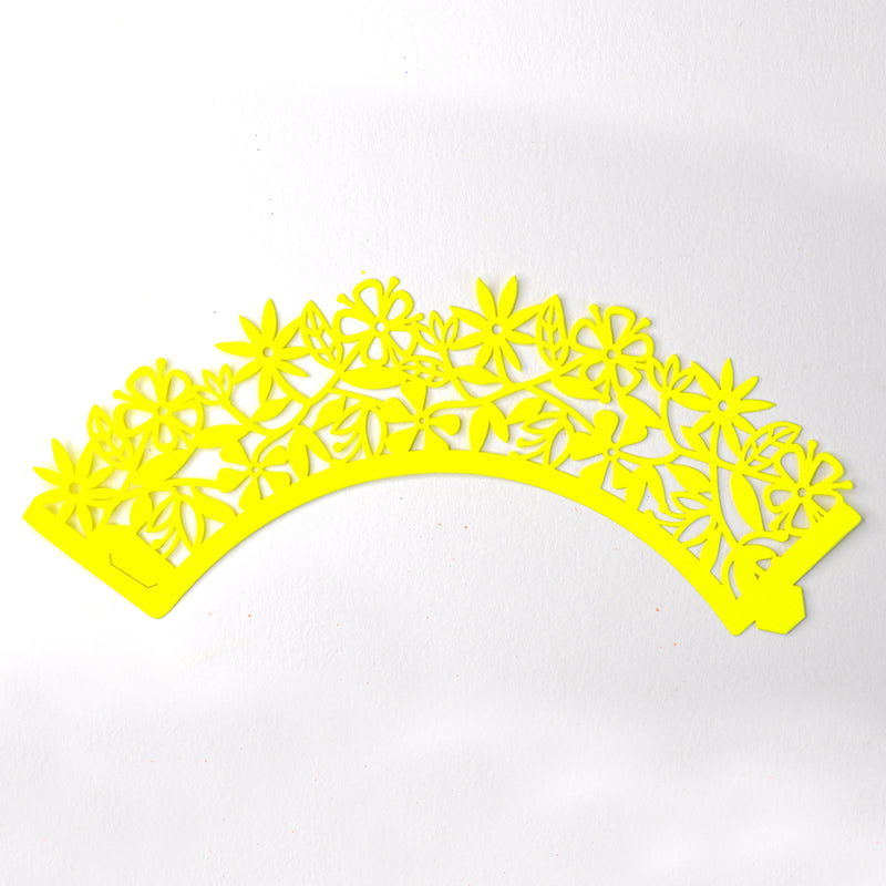 Neon Yellow Flowers Cupcake Wrappers 6 Pack