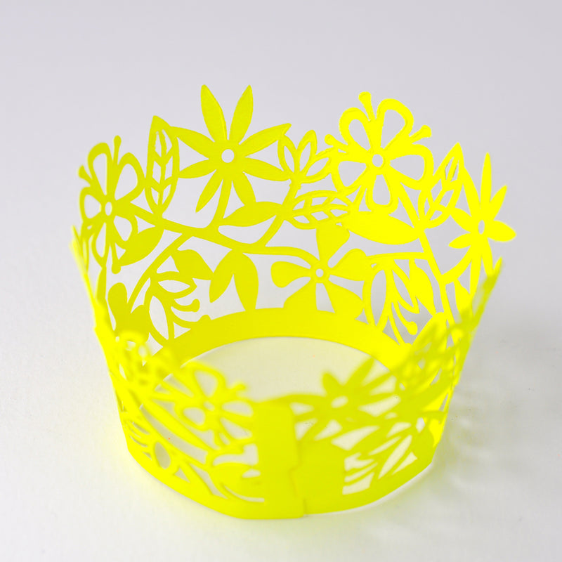 Neon Yellow Flowers Cupcake Wrappers 6 Pack