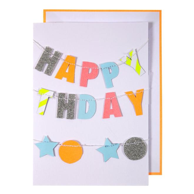 Neon Happy Birthday Garland Card
