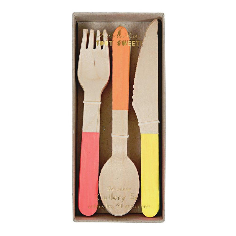 Neon Wooden Cutlery Set of 24