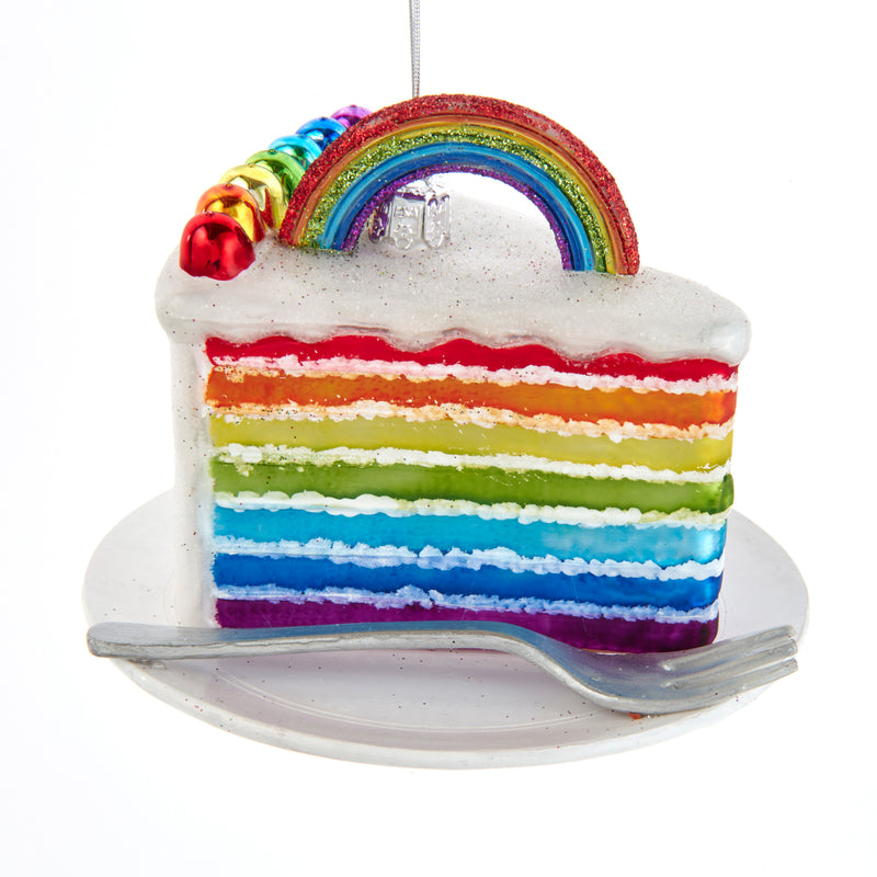 Rainbow Cake on Plate Shaped 3D Christmas Glass Hanging Decoration Bauble