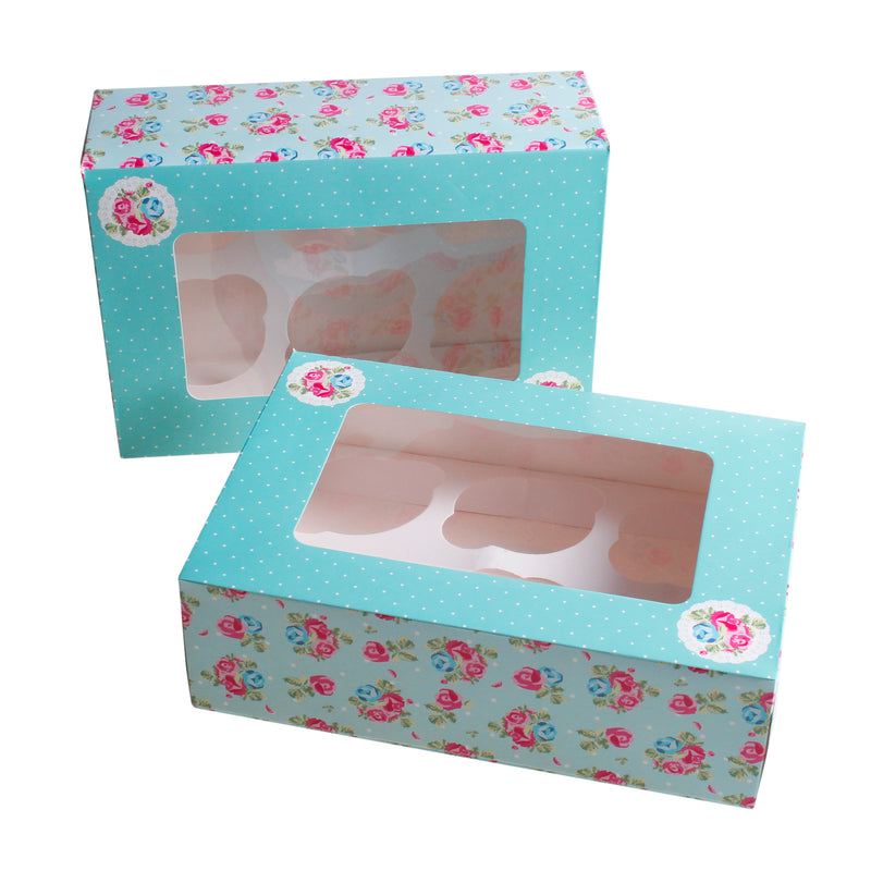 Blue Floral Cupcake Boxes Vintage Tea Party - Pack of 2