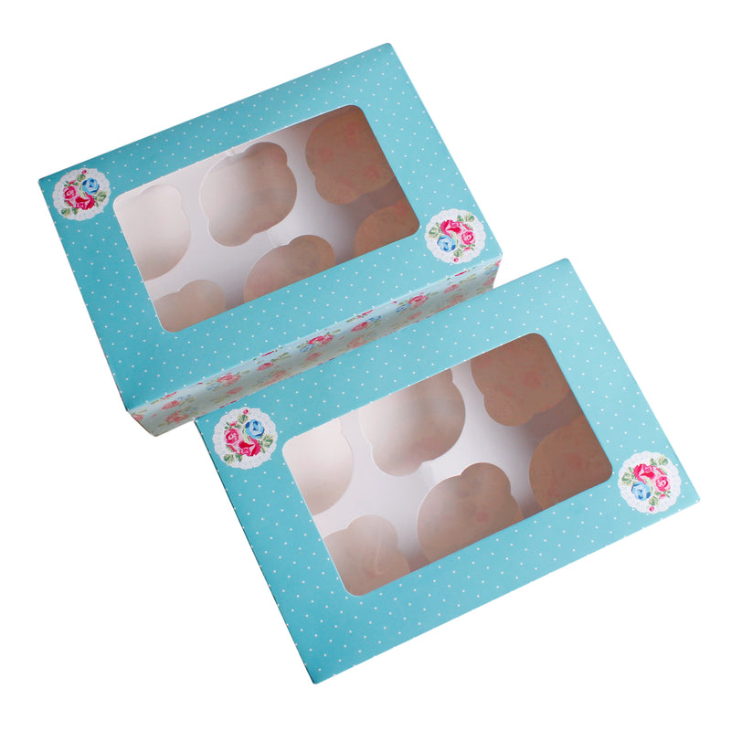 Blue Floral Cupcake Boxes Vintage Tea Party - Pack of 2