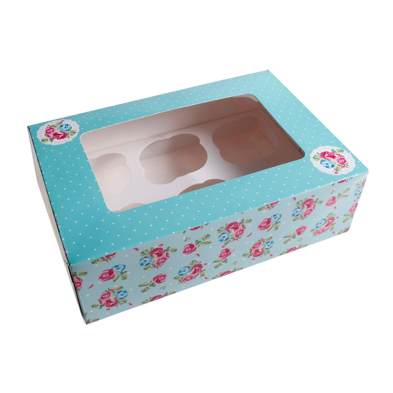 Blue Floral Cupcake Boxes Vintage Tea Party - Pack of 2