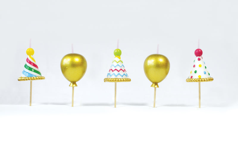 Party Hat Gold Balloon 3D Candles Set of 5