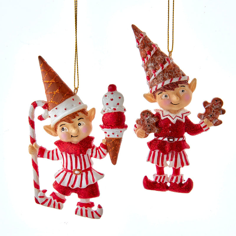 Peppermint Elf Shaped Christmas Baubles Set of 2 Elves Hanging Decorations