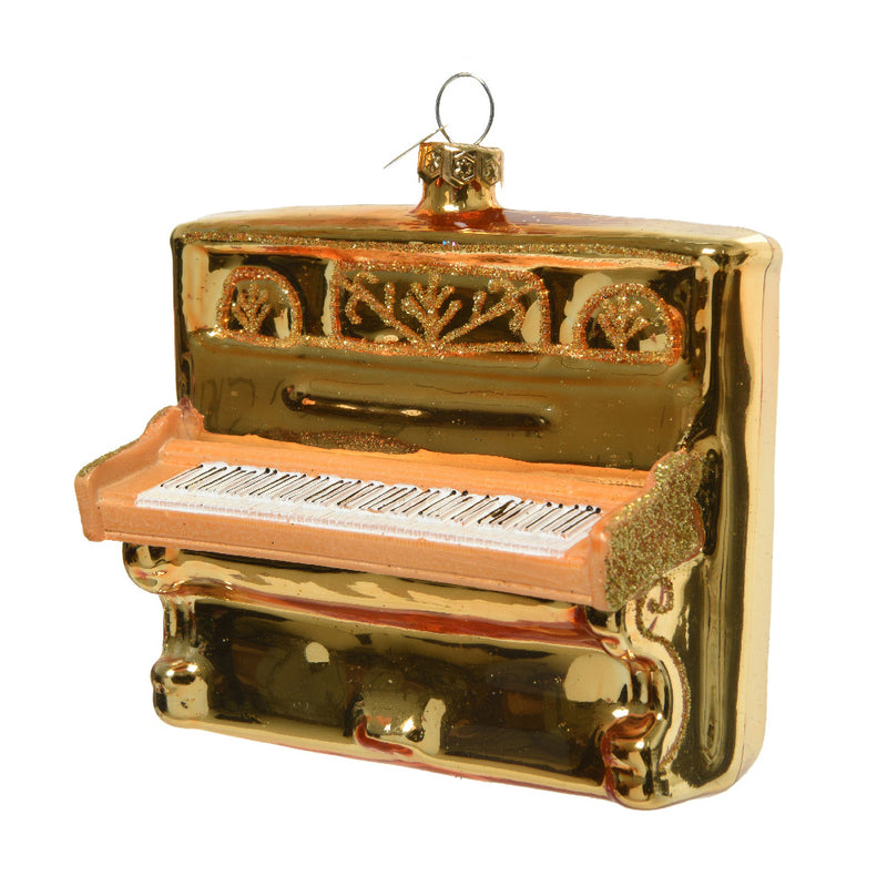 Piano Shaped 3d Gold Glass Christmas Hanging Bauble