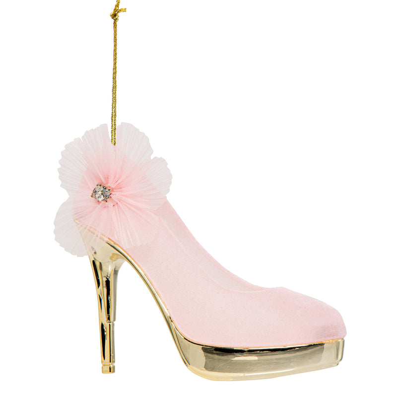 Pink and Gold Stiletto Shoe 3D Shaped Bauble Hanging Christmas Decoration
