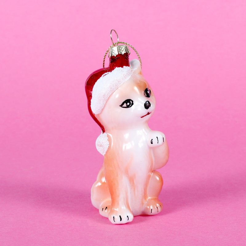 Kitten With Santa Hat Shaped Bauble