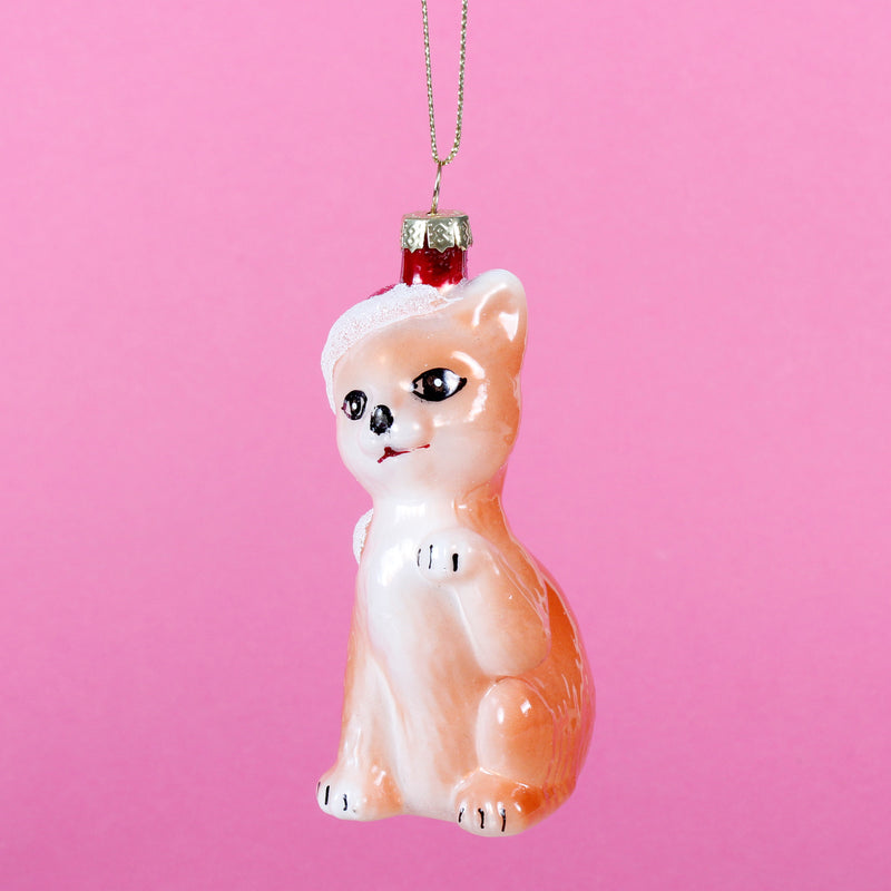 Kitten With Santa Hat Shaped Bauble